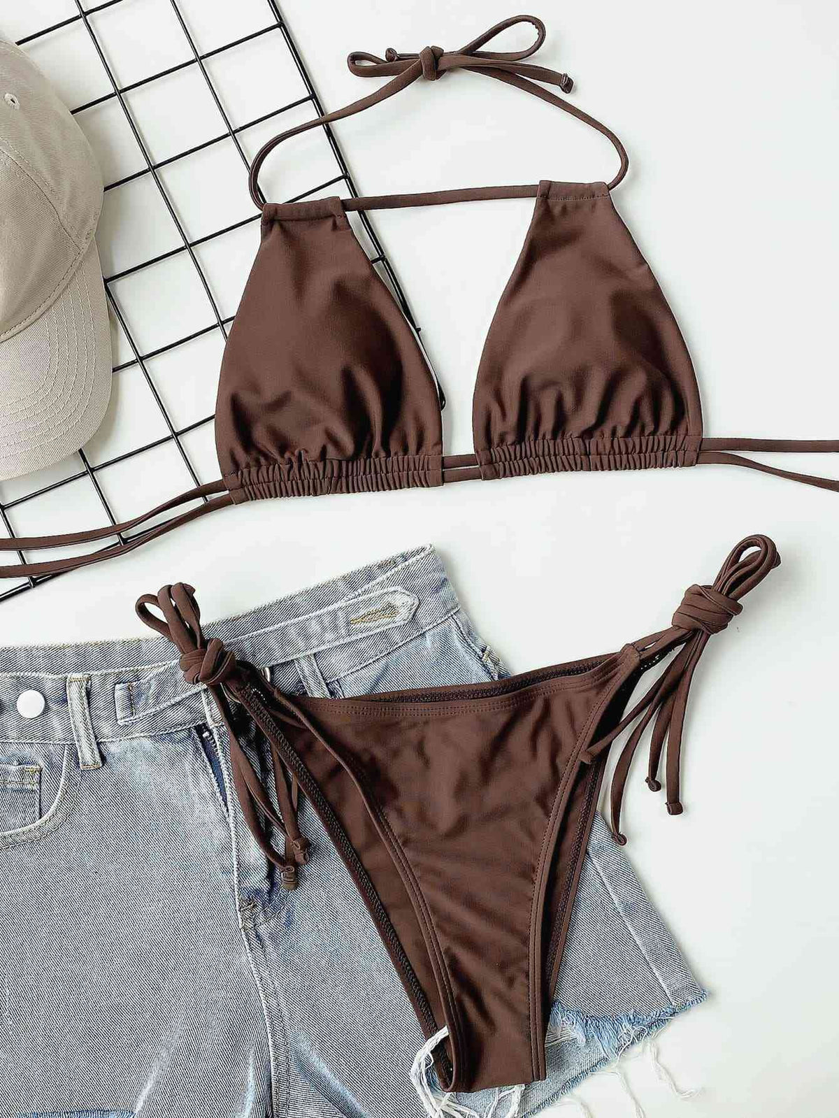 Halter Neck Ruched Bikini Set - Ladyez