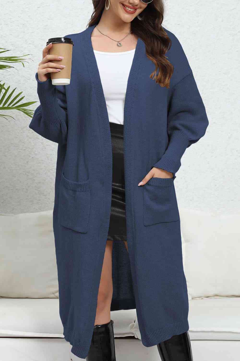 Open Front Dropped Shoulder Cardigan - Ladyez