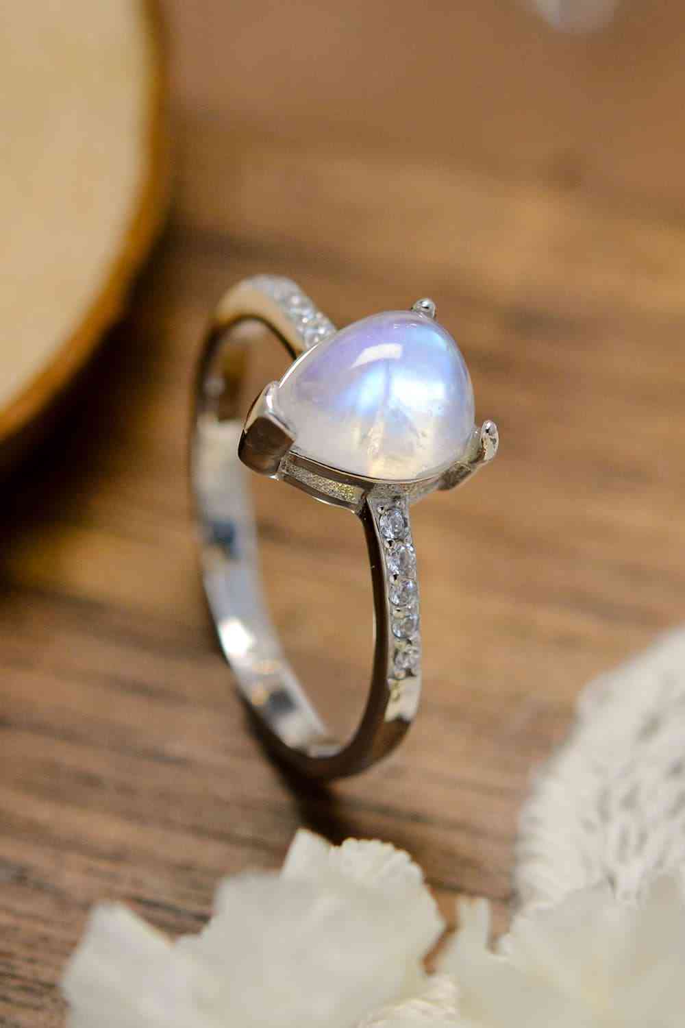 High Quality Natural Moonstone Teardrop Side Stone Ring - Ladyez