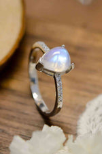 High Quality Natural Moonstone Teardrop Side Stone Ring - Ladyez