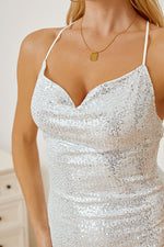 Sequin Spaghetti Strap Mini Wrap Dress - Ladyez