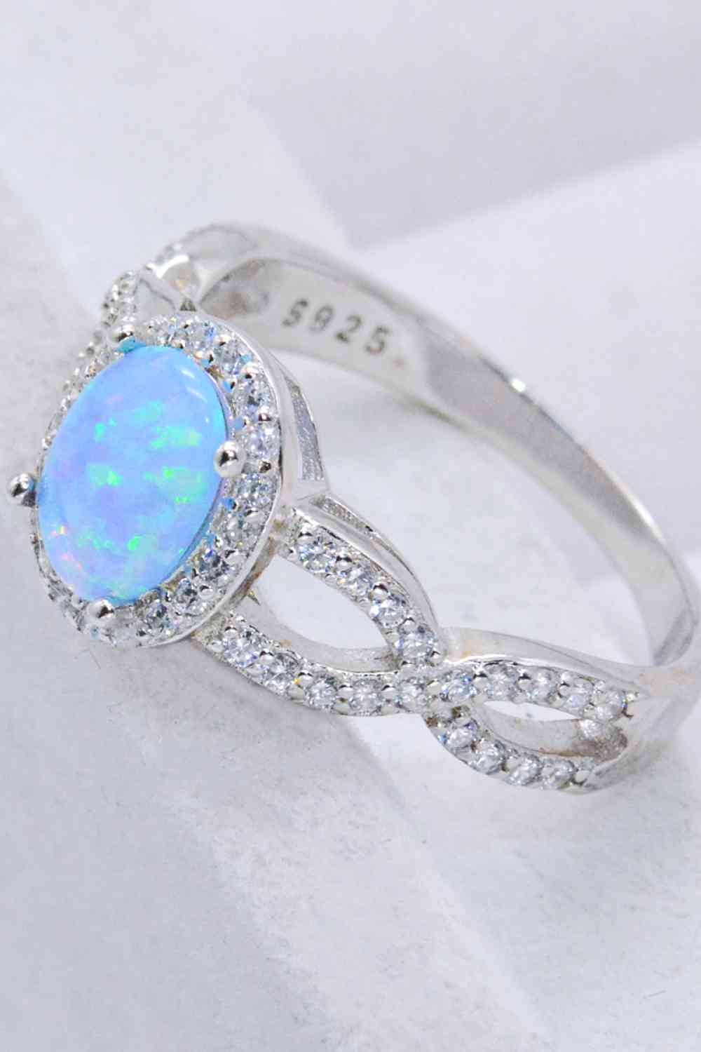 925 Sterling Silver Opal Halo Ring - Ladyez