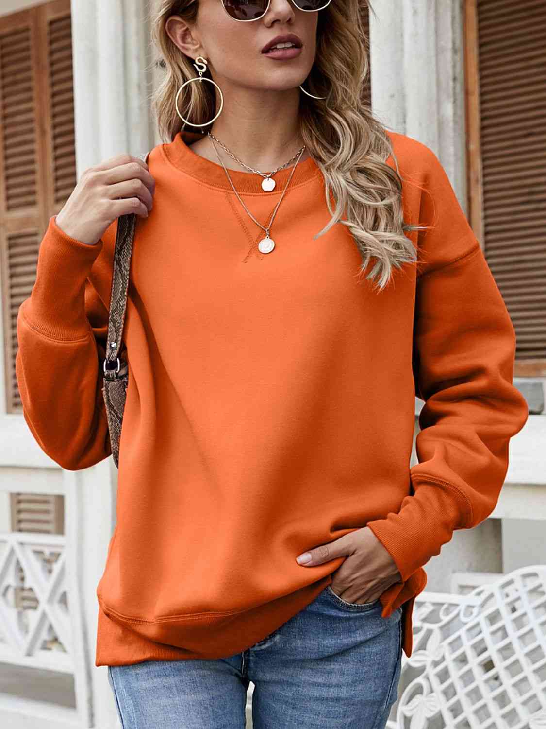 Dropped Shoulder Slit Sweatshirt - Ladyez