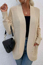 Open Front Rib-Knit Cardigan with Pockets - Ladyez