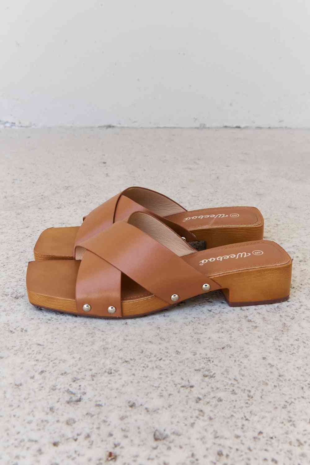 Weeboo Step Into Summer Criss Cross Wooden Clog Mule in Brown - Ladyez