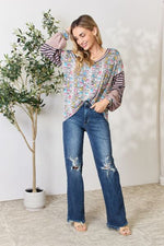 Celeste Full Size Animal Print Striped Long Sleeve Top - Ladyez