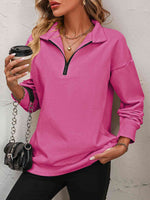 Zip-Up Dropped Shoulder Sweatshirt - Ladyez