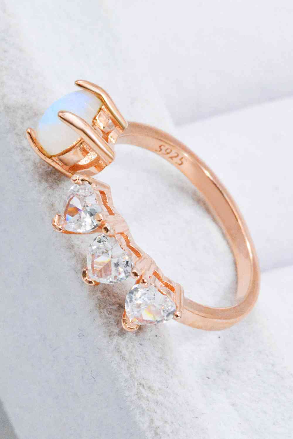 Natural Moonstone and Zircon Heart Open Ring - Ladyez