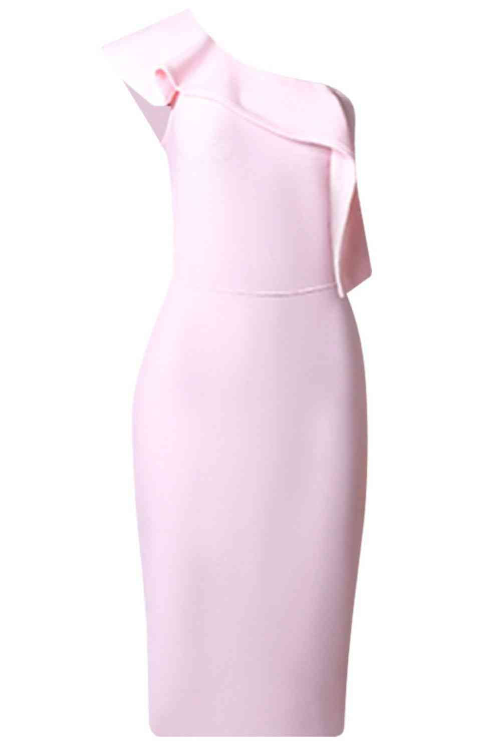 One-Shoulder Slit Bandage Dress - Ladyez