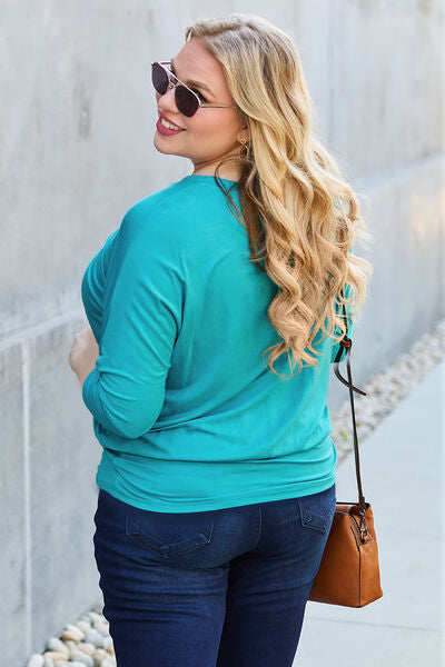 Basic Bae Full Size Round Neck Batwing Sleeve Blouse - Ladyez
