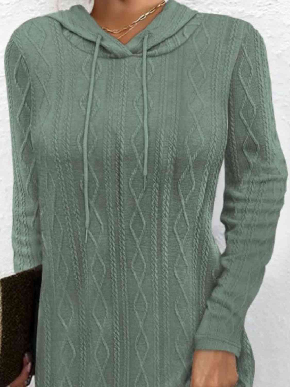 Drawstring Hooded Sweater Dress - Ladyez
