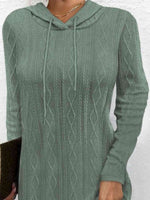 Drawstring Hooded Sweater Dress - Ladyez