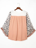 Plus Size Leopard Ruffle Trim Long Sleeve Blouse - Ladyez