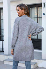 Open Front Dropped Shoulder Cardigan with Pocket - Ladyez