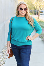 Basic Bae Full Size Round Neck Batwing Sleeve Blouse - Ladyez