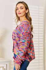 Woven Right V-Neck Long Sleeve Cardigan - Ladyez