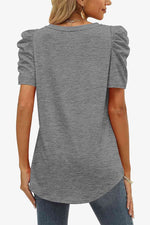 V-Neck Puff Sleeve Tee - Ladyez