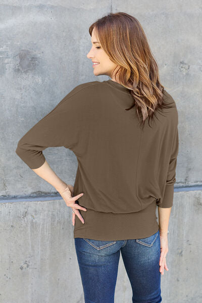 Basic Bae Full Size Round Neck Batwing Sleeve Blouse - Ladyez