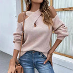 Crisscross Cold-Shoulder Sweater - Ladyez