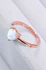 Inlaid Moonstone Heart Adjustable Open Ring - Ladyez