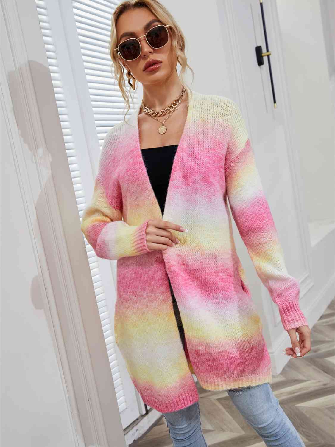 Full Size Gradient Open Front Cardigan - Ladyez