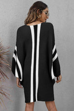 Ribbed Round Neck Long Sleeve Sweater Dress - Ladyez