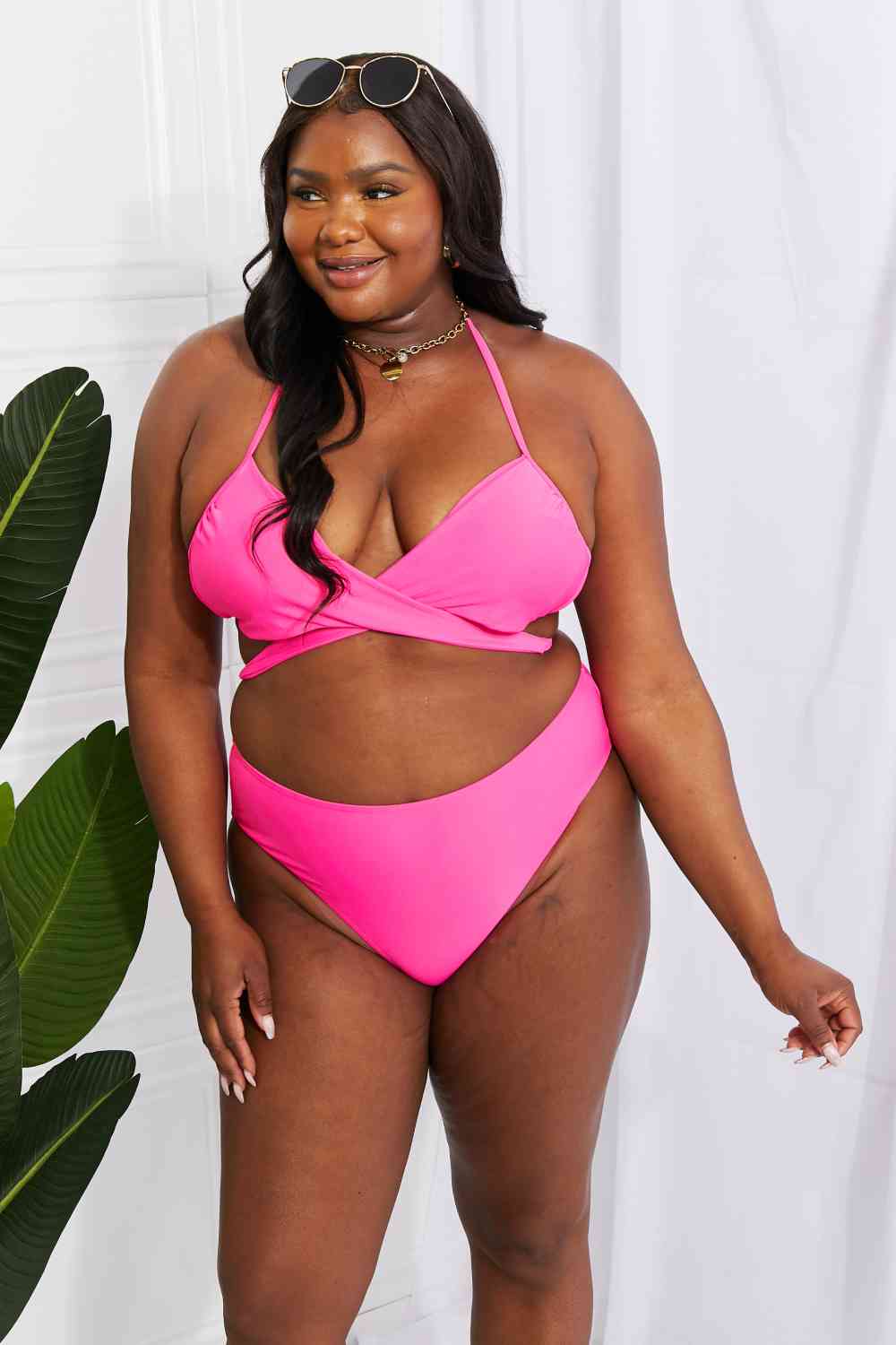Marina West Swim Summer Splash Halter Bikini Set in Pink - Ladyez
