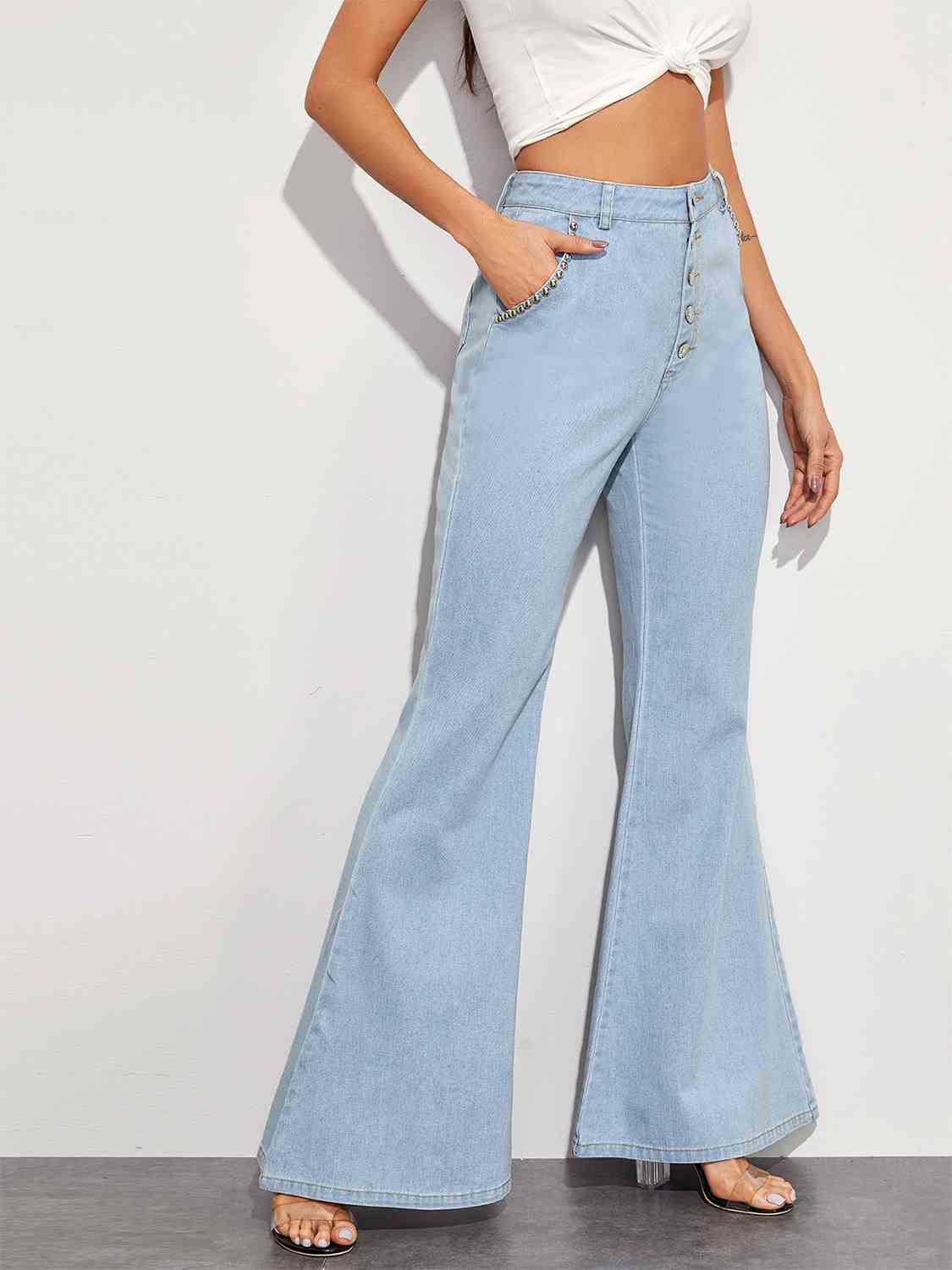 Button Fly Wide Leg Jeans - Ladyez
