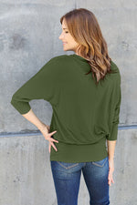 Basic Bae Full Size Round Neck Batwing Sleeve Blouse - Ladyez