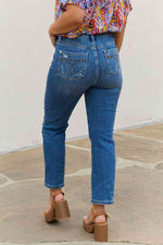 Judy Blue Theresa Full Size High Waisted Ankle Distressed Straight Jeans - Ladyez