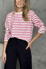 Round Neck Striped Dropped Shoulder T-Shirt - Ladyez