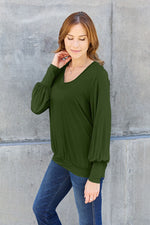 Basic Bae Full Size V-Neck Lantern Sleeve Blouse - Ladyez