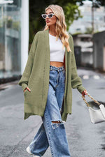 Open Front Dropped Shoulder Longline Cardigan - Ladyez