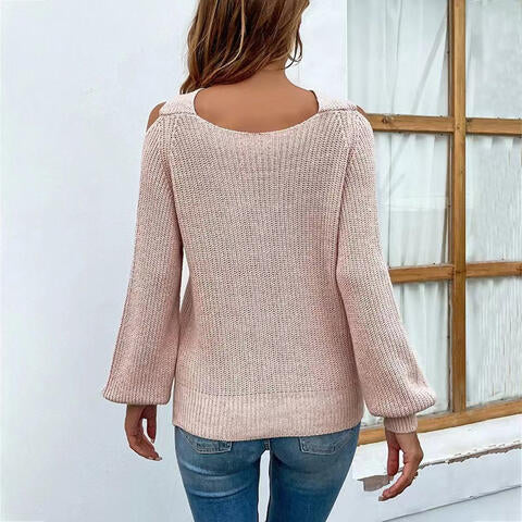 Crisscross Cold-Shoulder Sweater - Ladyez