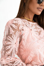 Flower Dotted Ruffled Sleeve Mesh Top - Ladyez