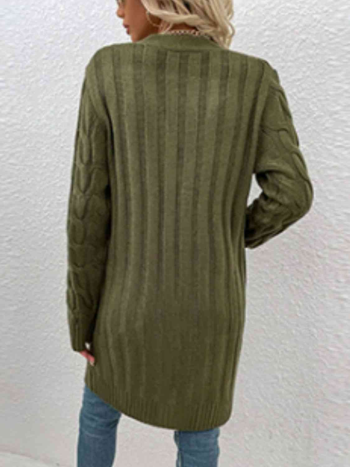 Cable-Knit Button Down Cardigan with Pockets - Ladyez