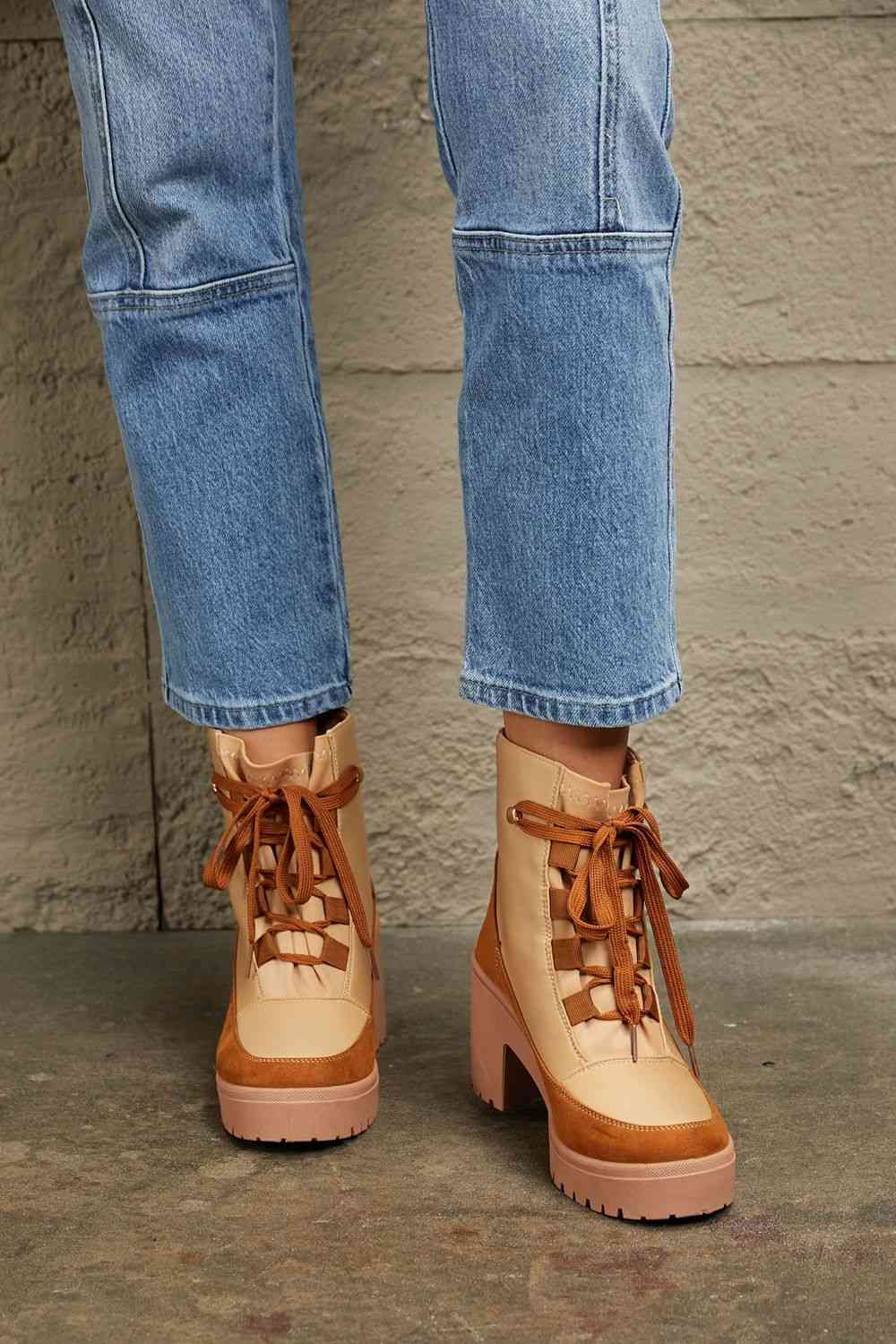 East Lion Corp Lace Up Lug Booties - Ladyez