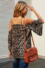 Printed Cold-Shoulder Three-Quarter Flare Sleeve Blouse - Ladyez