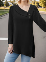 Asymmetrical Neck Long Sleeve Blouse - Ladyez