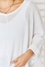 Zenana Full Size Waffle Knit V-Neck Long Sleeve Slit Top - Ladyez