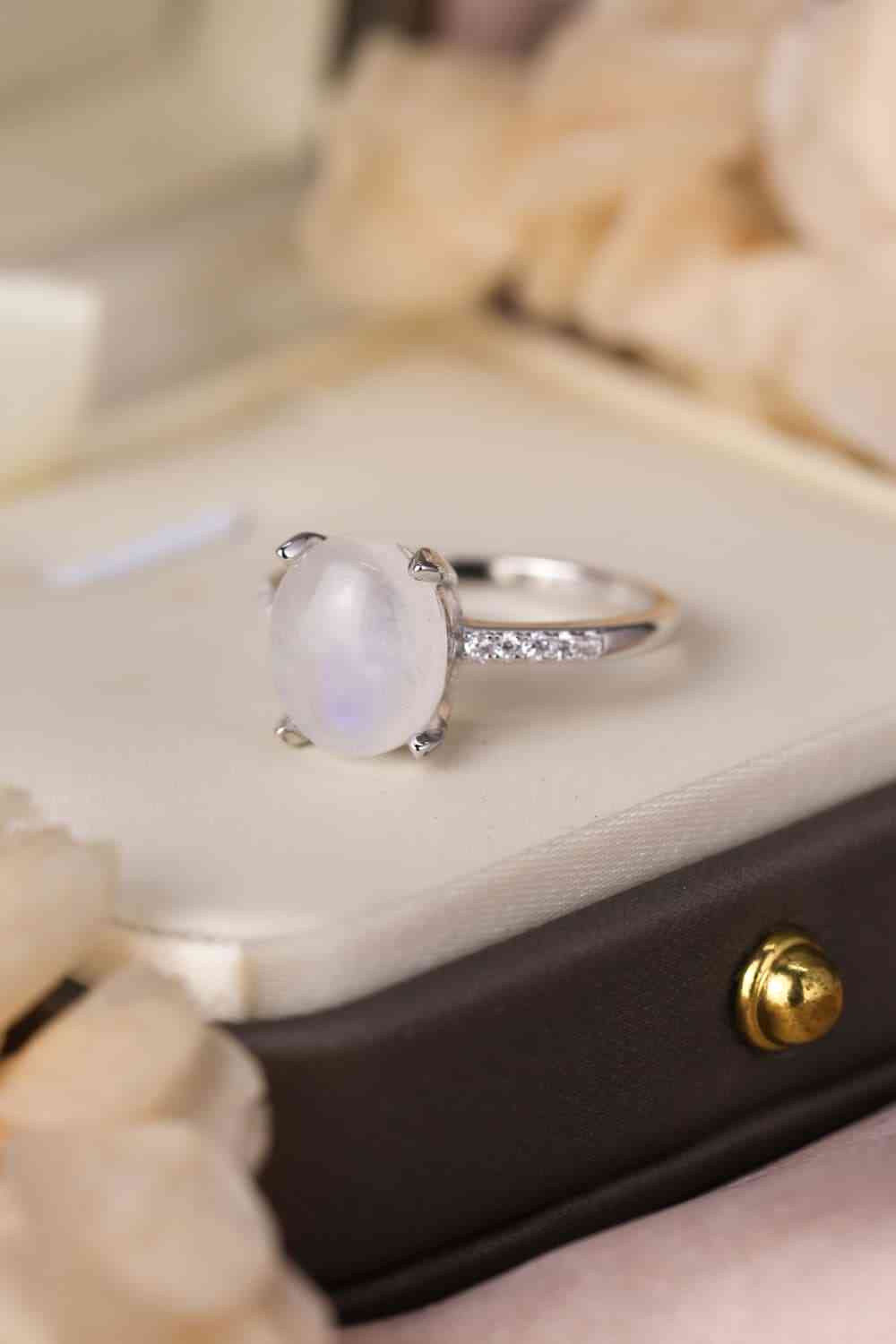 High Quality Natural Moonstone 925 Sterling Silver Side Stone Ring - Ladyez