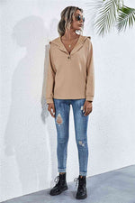 Buttoned Raglan Sleeve Hooded Blouse - Ladyez