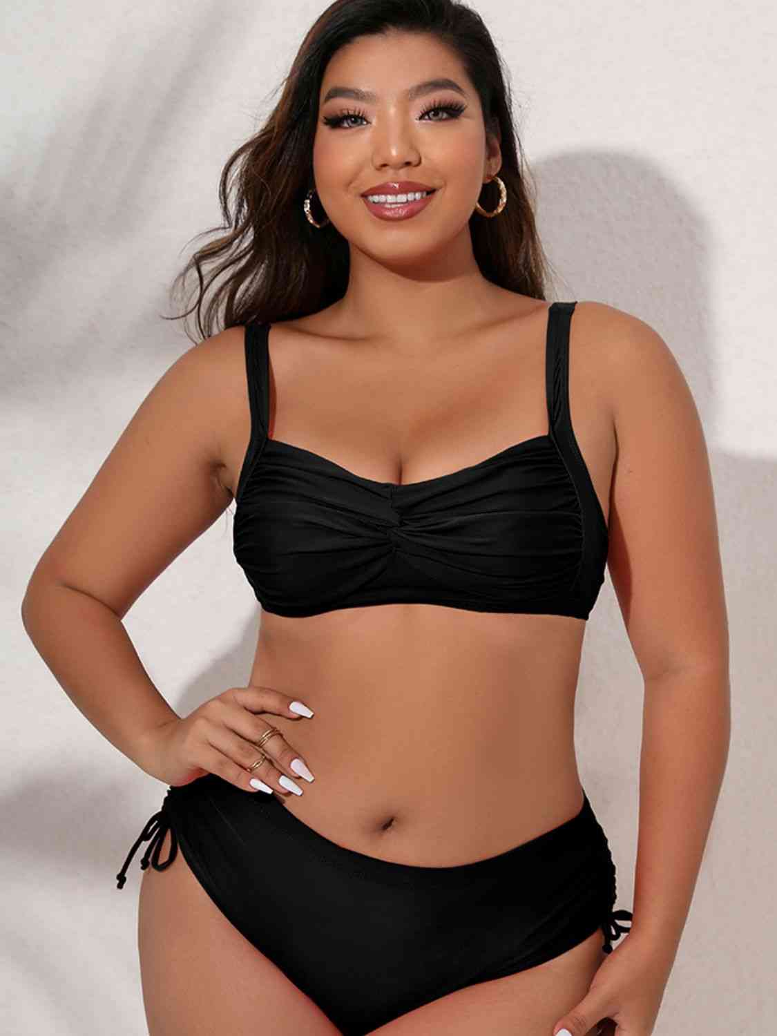 Plus Size Twist Front Tied Bikini Set - Ladyez