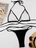 Halter Neck Crisscross Ribbed Bikini Set - Ladyez