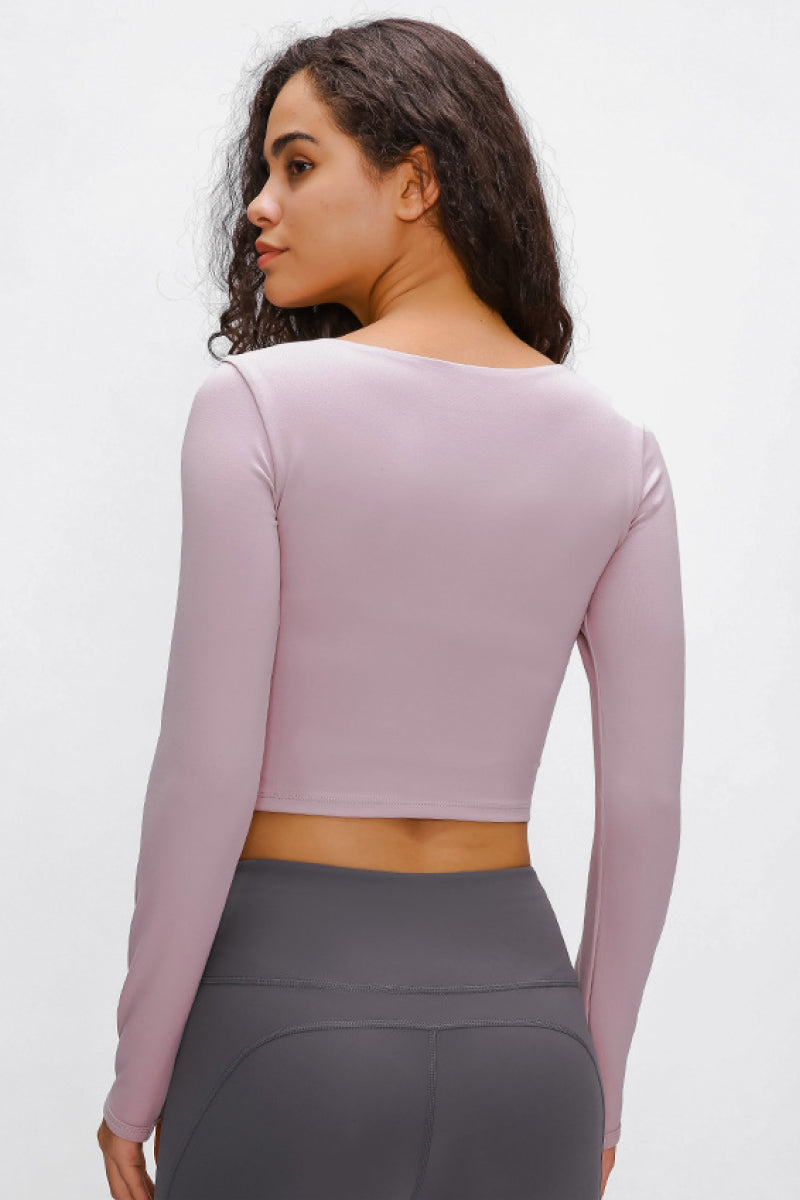 Long Sleeve Cropped Top With Sports Strap - Ladyez