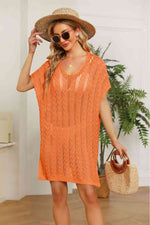 Openwork Side Slit Knit Dress - Ladyez