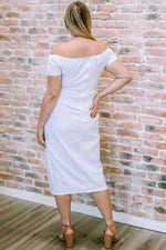 Off-Shoulder Short Sleeve Split Dress - Ladyez