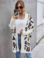 Leopard Pattern Fuzzy Cardigan - Ladyez