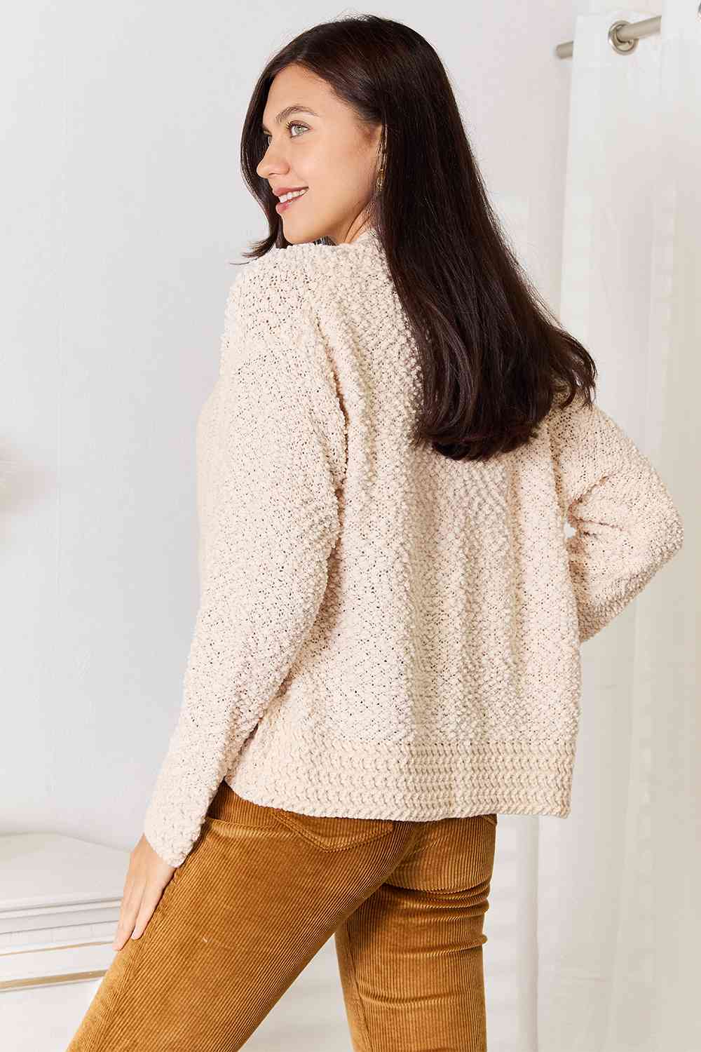 Double Take Open Front Long Sleeve Cardigan - Ladyez