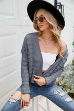 Open Front Cuffed Cropped Cardigan - Ladyez